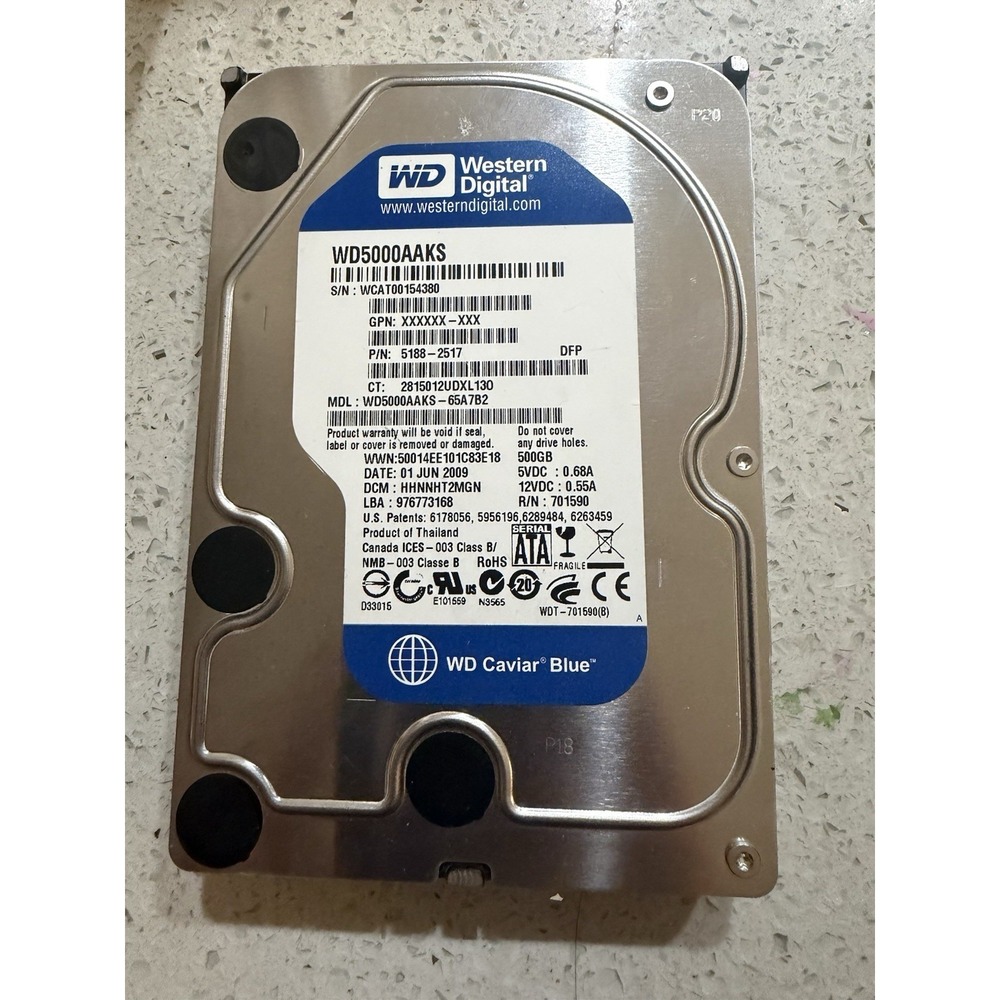 Western Digital WD5000AAKS-75A7B2 dcm: HHRNNT2MHB 500GB SATA HDD 3.5 716